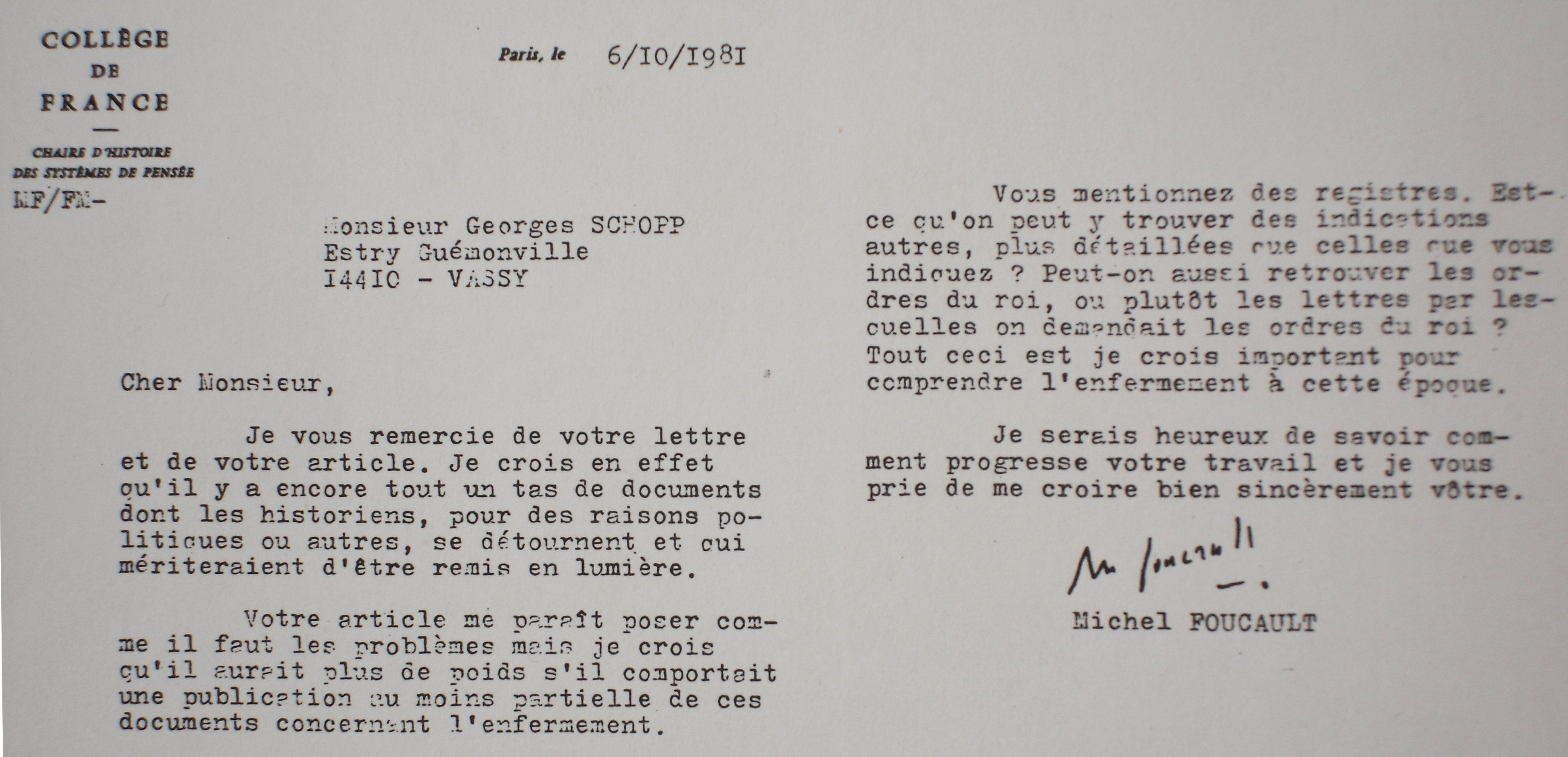 Grand Renfermement Foucault lettre 2